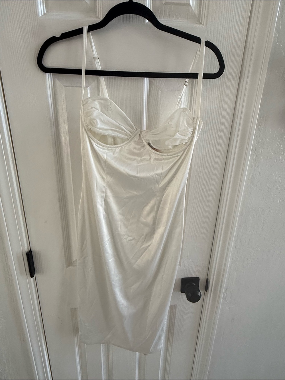Ivory Satin Midi Slip Dress with Adjustable Straps